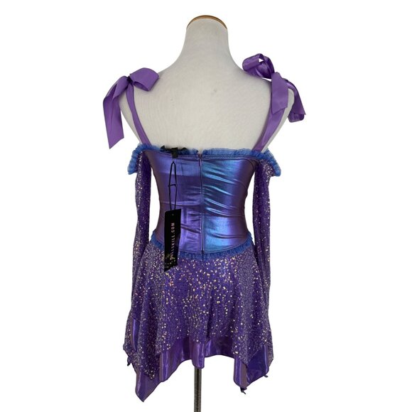 NWT Dolls Kill Purple Fairy Sequin Corset Mini Dress Wings Garters Costume Rave - Picture 10 of 16
